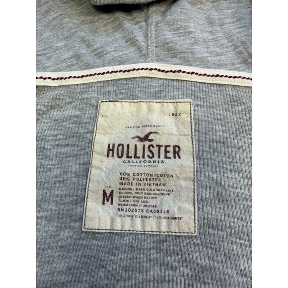 Hollister Thermal Hoodie Womens Medium Y2K Grey Pullover Deep V Neck Shirt - Picture 2 of 9